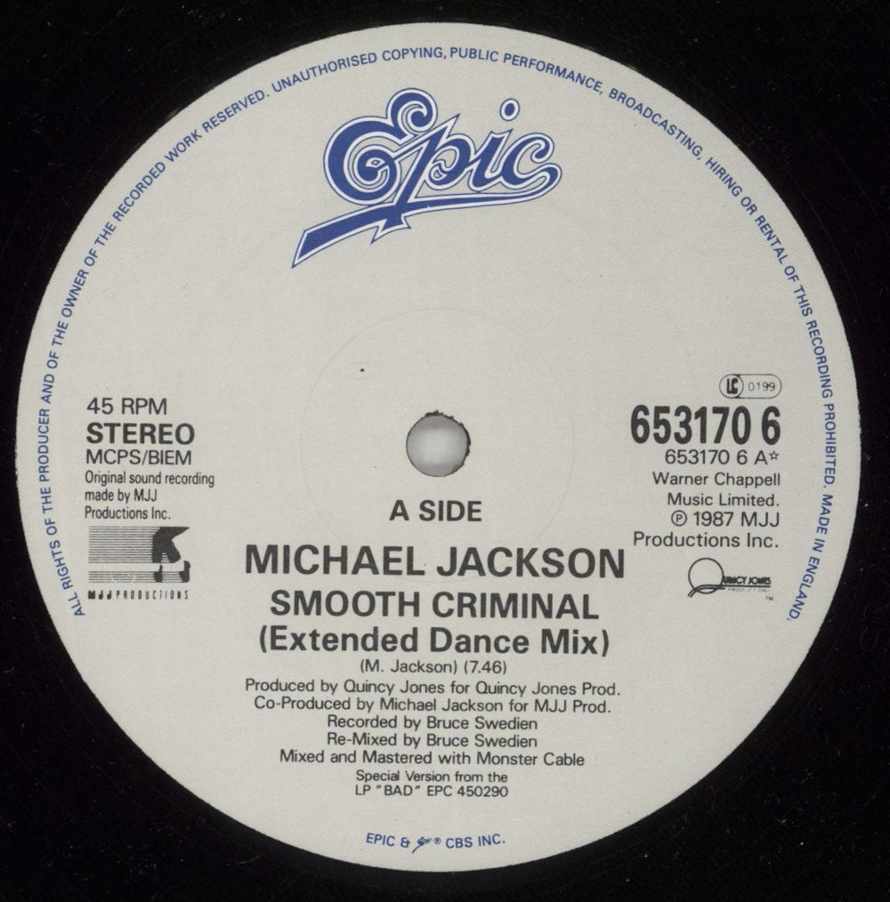 Michael Jackson Smooth Criminal - Calendar - EX UK 12" vinyl single (12 inch record / Maxi-single) M-J12SM613023