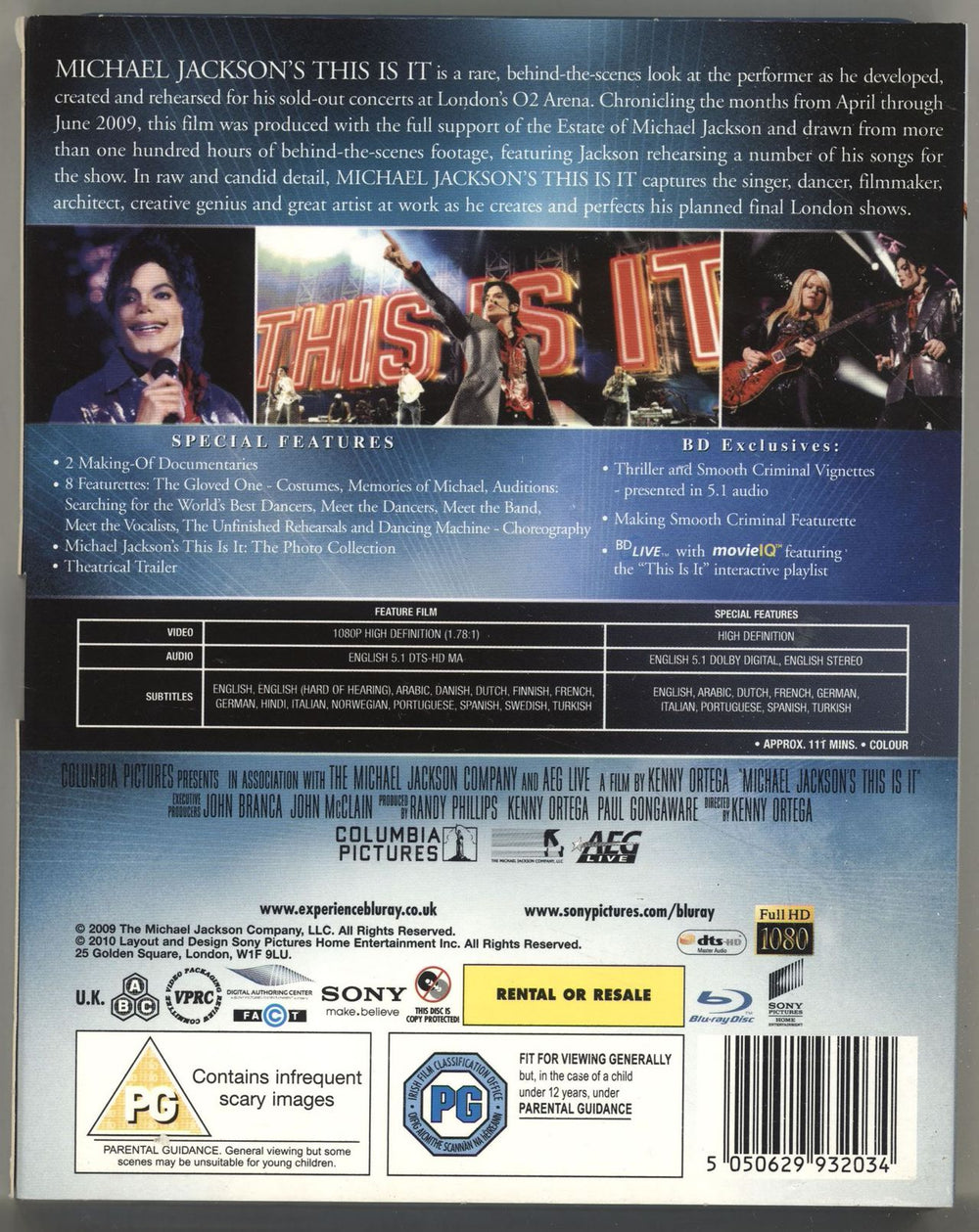 Michael Jackson This Is It UK Blu Ray DVD M-JBRTH695794