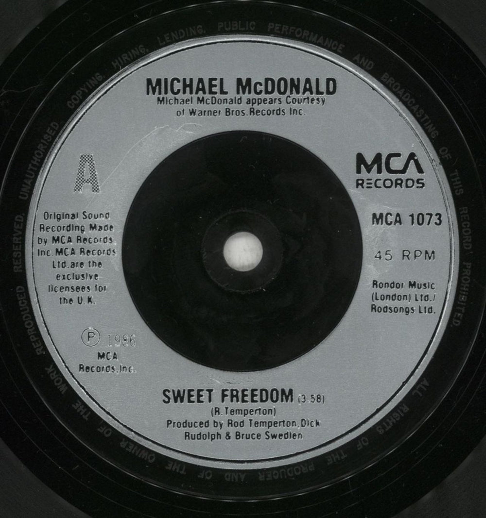 Michael McDonald Sweet Freedom UK 7" vinyl single (7 inch record / 45) MIM07SW321254