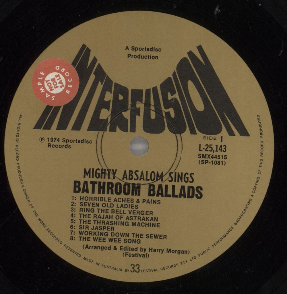 Mighty Absalom Sings Bathroom Ballads Australian vinyl LP album (LP record) 80KLPSI858926