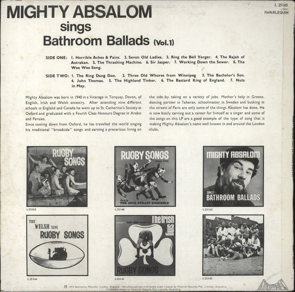 Mighty Absalom Sings Bathroom Ballads Australian vinyl LP album (LP record)