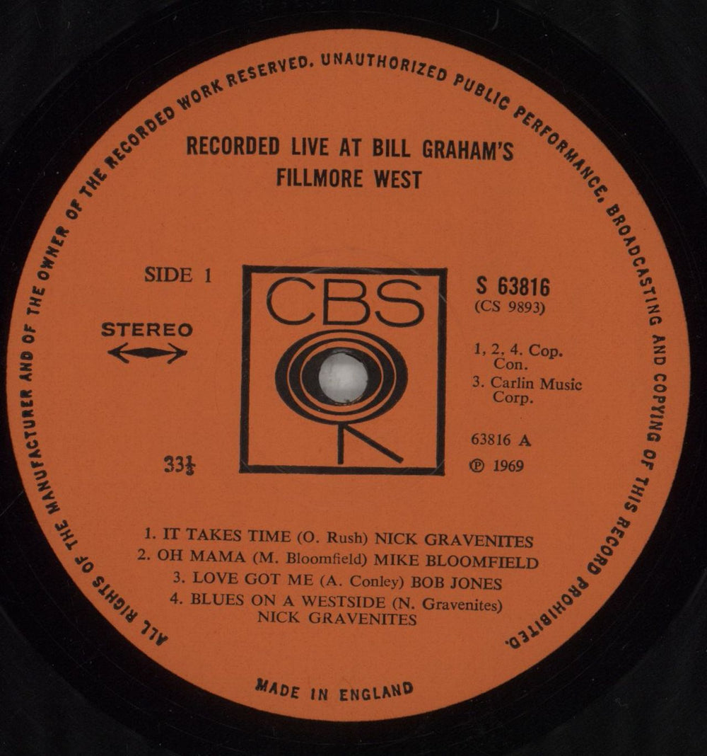 Mike Bloomfield Live At Bill Graham's Fillmore West UK vinyl LP album (LP record) BLFLPLI529297