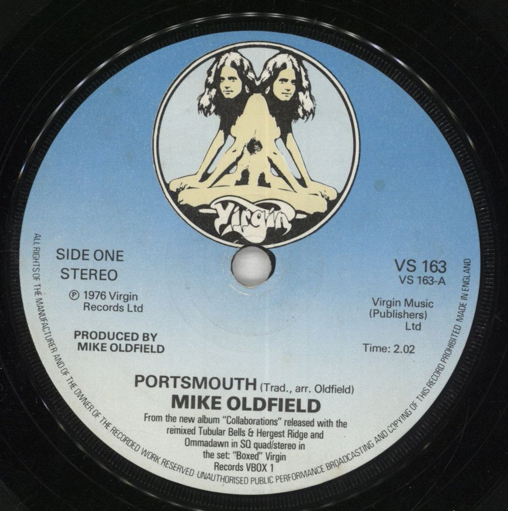 Mike Oldfield Portsmouth - Two Virgins Label - EX UK 7" vinyl single (7 inch record / 45) VS163