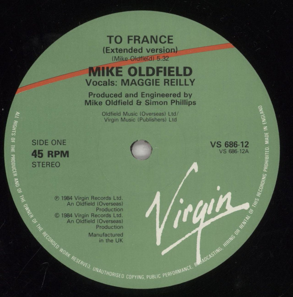 Mike Oldfield To France UK 12" vinyl single (12 inch record / Maxi-single) OLD12TO20287