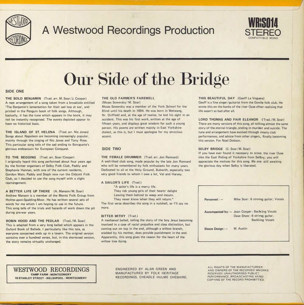 Mike Soar Our Side Of The Bridge UK vinyl LP album (LP record)