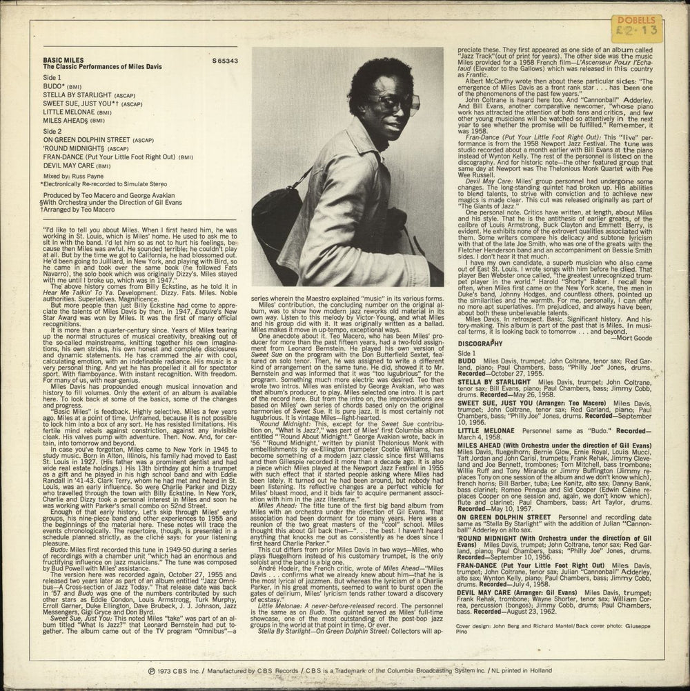 Miles Davis Basic Miles - The Classic Performances Of Miles Dutch vinyl LP album (LP record)