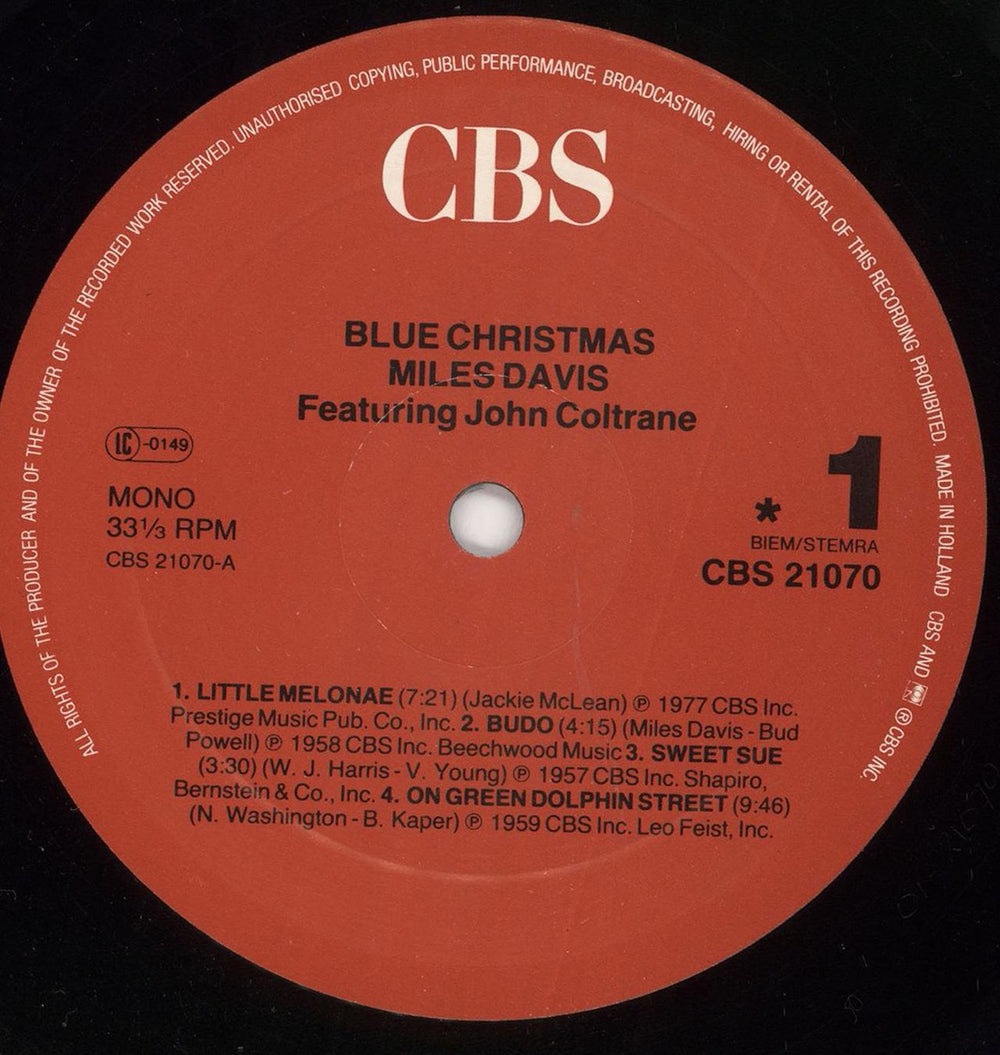 Miles Davis Blue Christmas Dutch vinyl LP album (LP record) MDALPBL316085