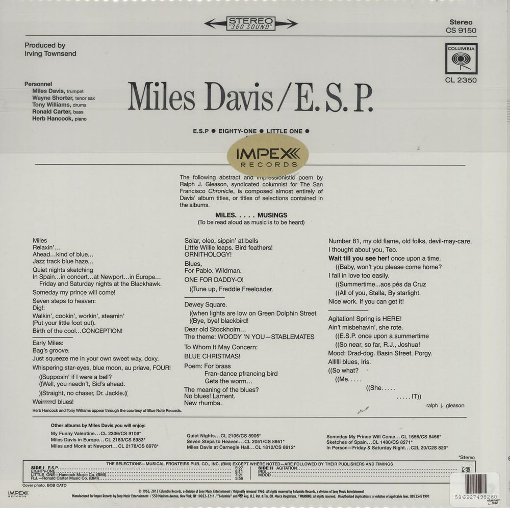 Miles Davis E.S.P. - 180 Gram - Sealed US vinyl LP album (LP record) 586927498260