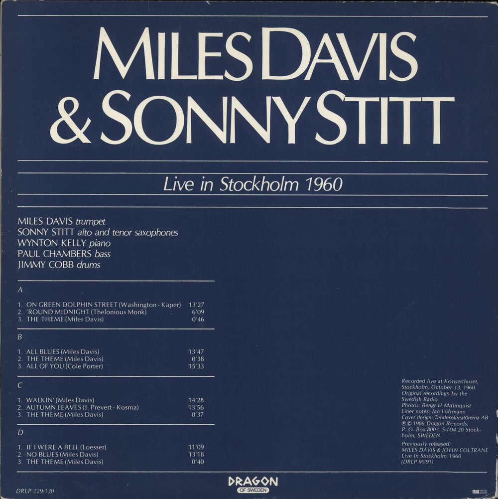 Miles Davis Live In Stockholm 1960 Swedish 2-LP vinyl record set (Double LP Album)