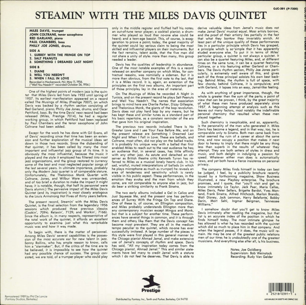 Miles Davis Steamin' With The Miles Davis Quintet US vinyl LP album (LP record) 025218039116