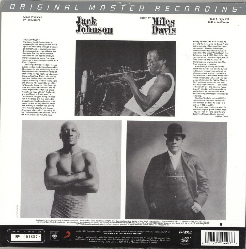 Miles Davis Tribute To Jack Johnson - 180gm US vinyl LP album (LP record) 821797144018