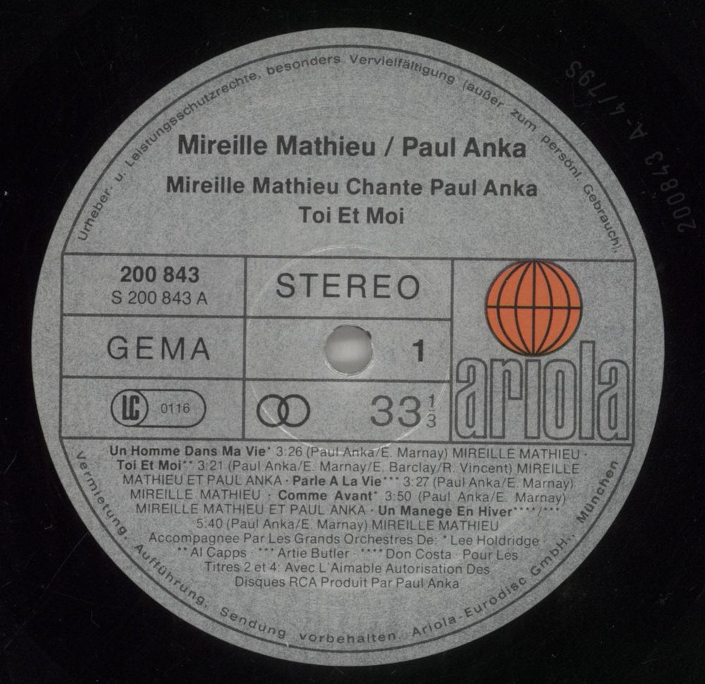 Mireille Mathieu Toi Et Moi German vinyl LP album (LP record) MM-LPTO859082