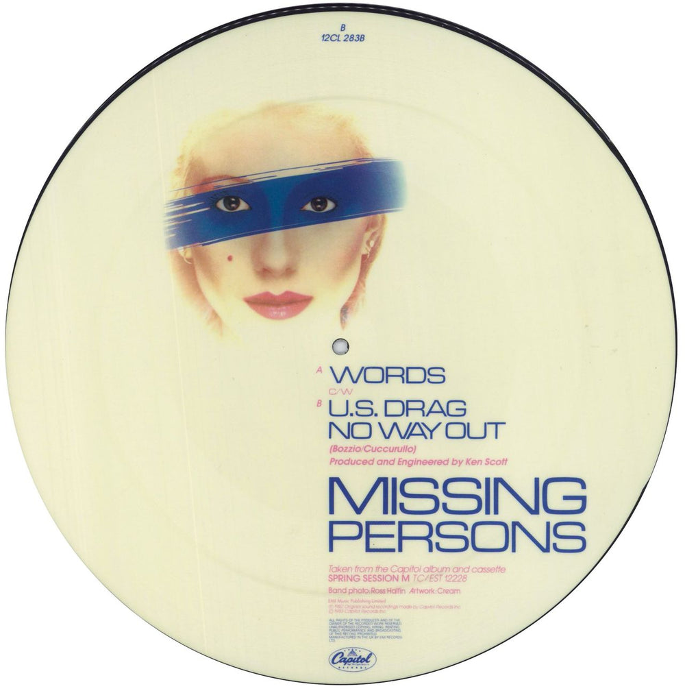 Missing Persons Words UK 12" vinyl picture disc (12 inch picture record)