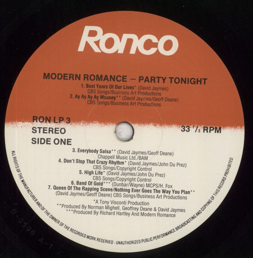 Modern Romance Party Tonight UK vinyl LP album (LP record) RRMLPPA670946