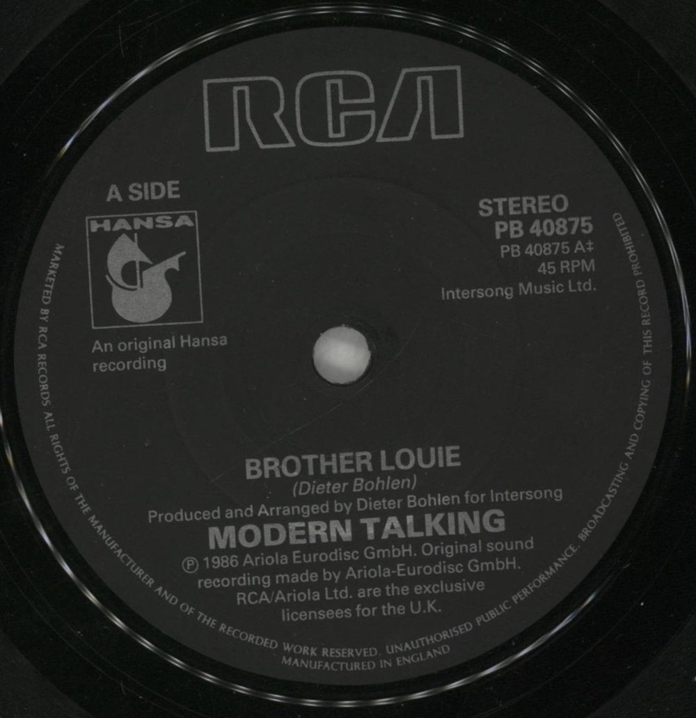 Modern Talking Brother Louie UK 7" vinyl single (7 inch record / 45) MOD07BR294071