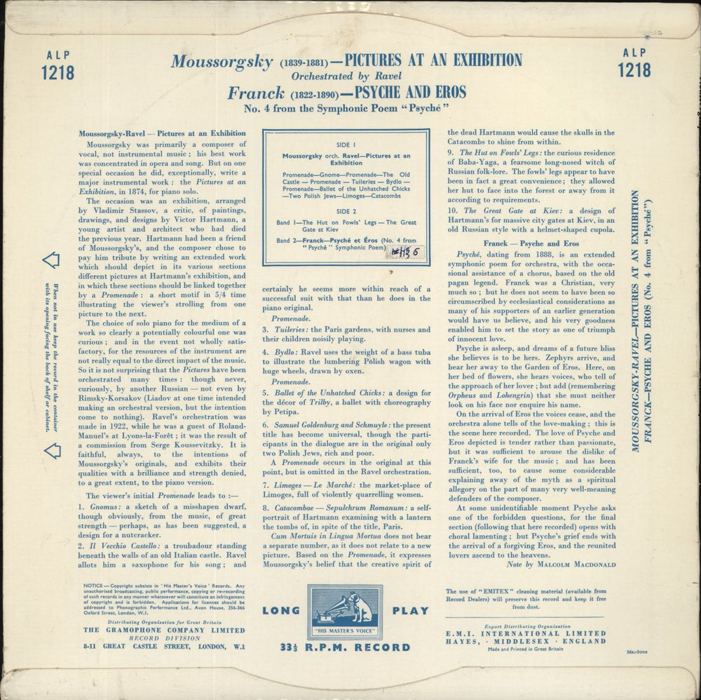 Modest Petrovich Mussorgsky Mussorgsky: Pictures At An Exhibition / Franck: Psyche And Eros UK vinyl LP album (LP record)