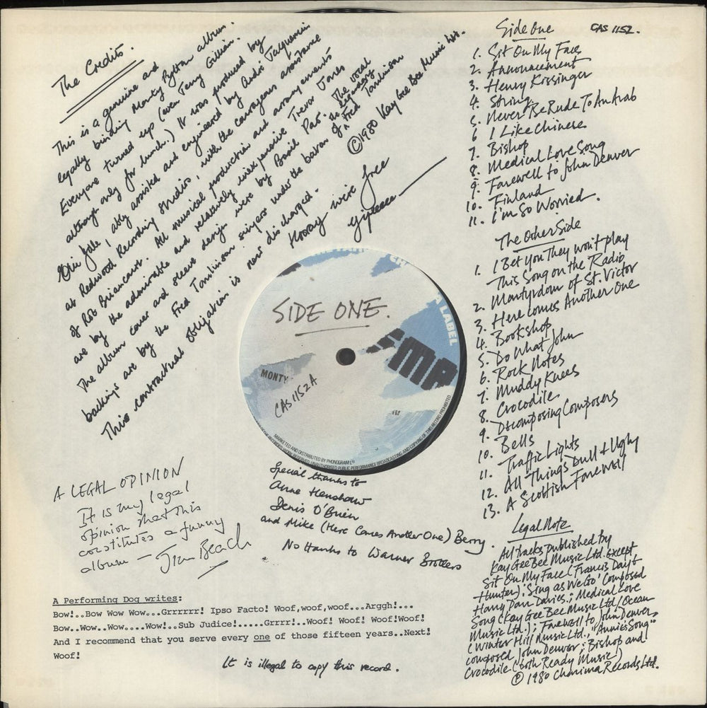 Monty Python Contractual Obligation Album - 1st UK vinyl LP album (LP record)