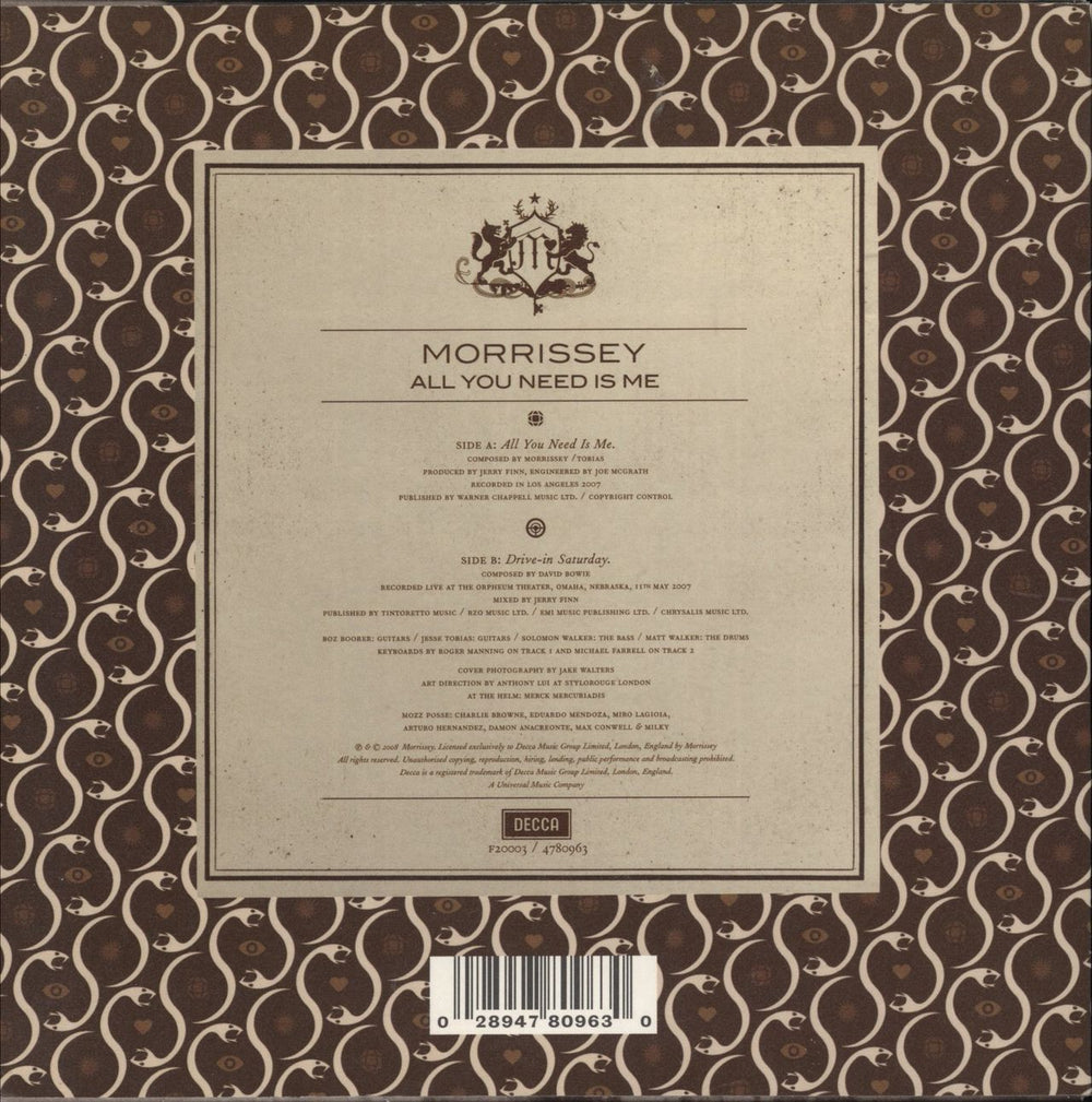 Morrissey All You Need Is Me UK 7" vinyl single (7 inch record / 45) 028947809630