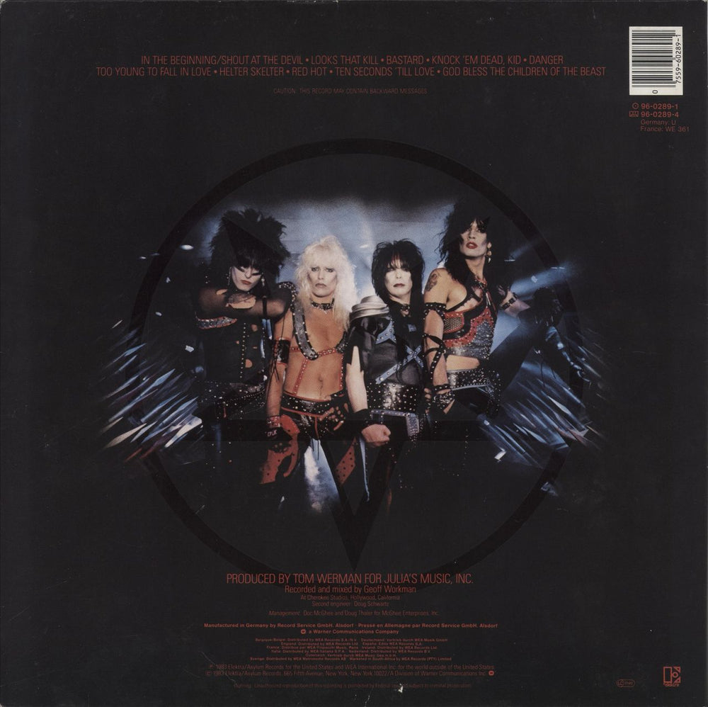 Motley Crue Shout At The Devil - 1st - VG German vinyl LP album (LP record) 075596028912