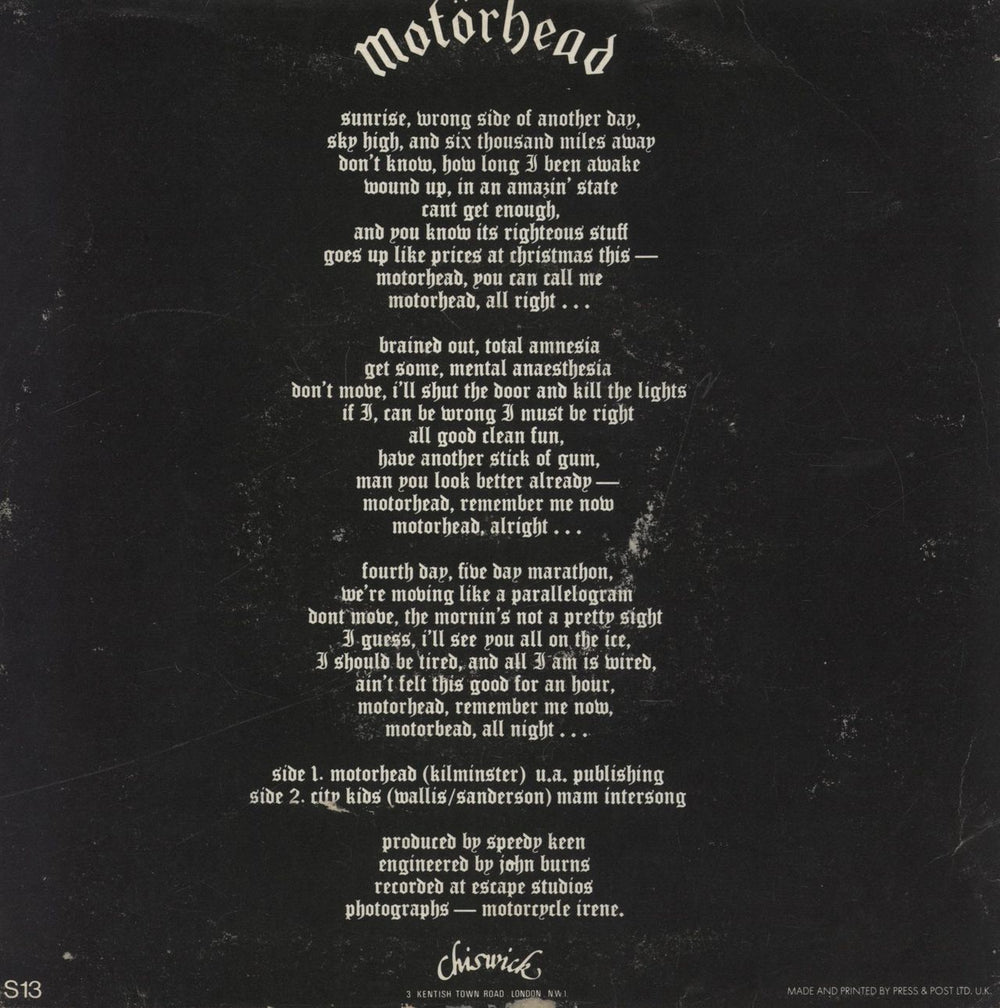 Motorhead Motorhead UK 7" vinyl single (7 inch record / 45)