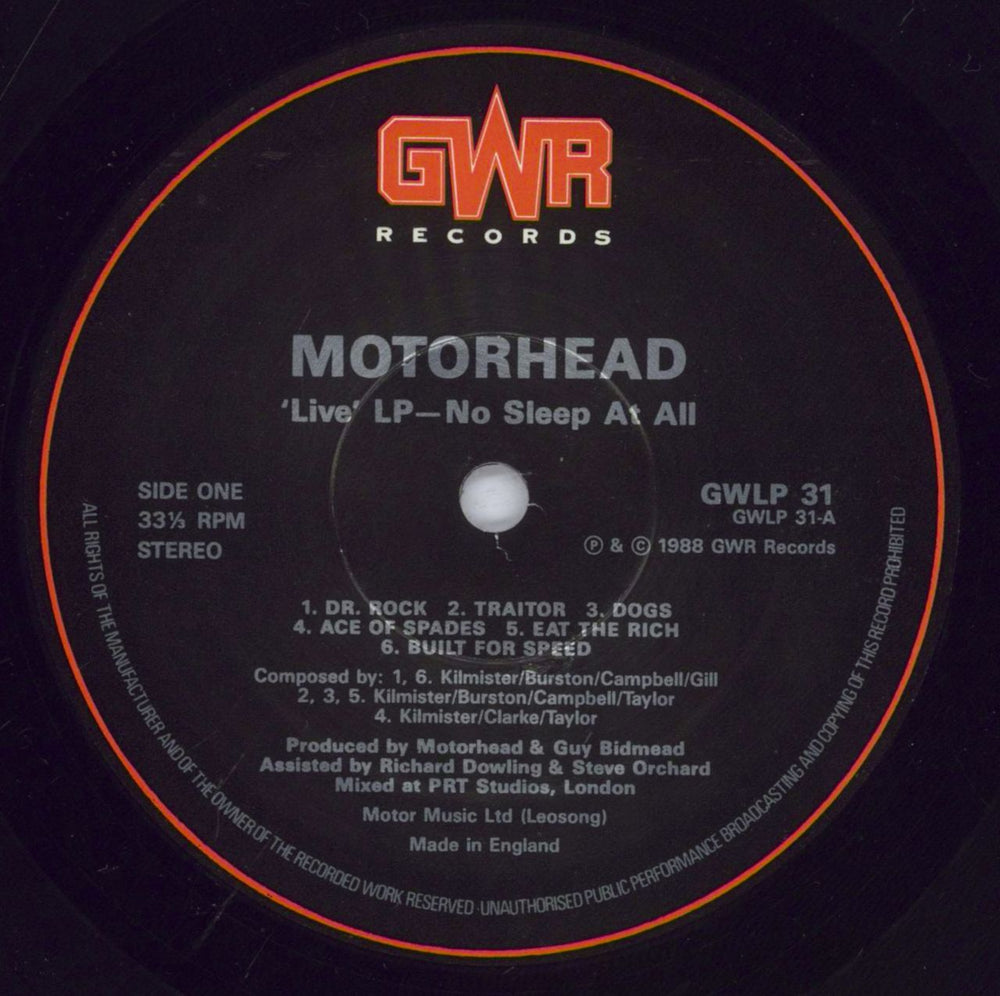 Motorhead No Sleep At All - VG UK vinyl LP album (LP record) MOTLPNO833924