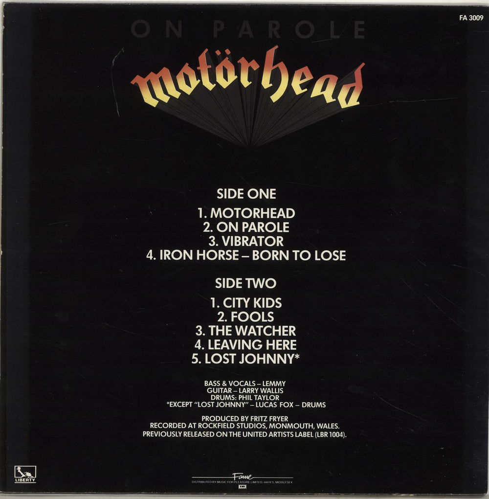 Motorhead On Parole UK vinyl LP album (LP record)