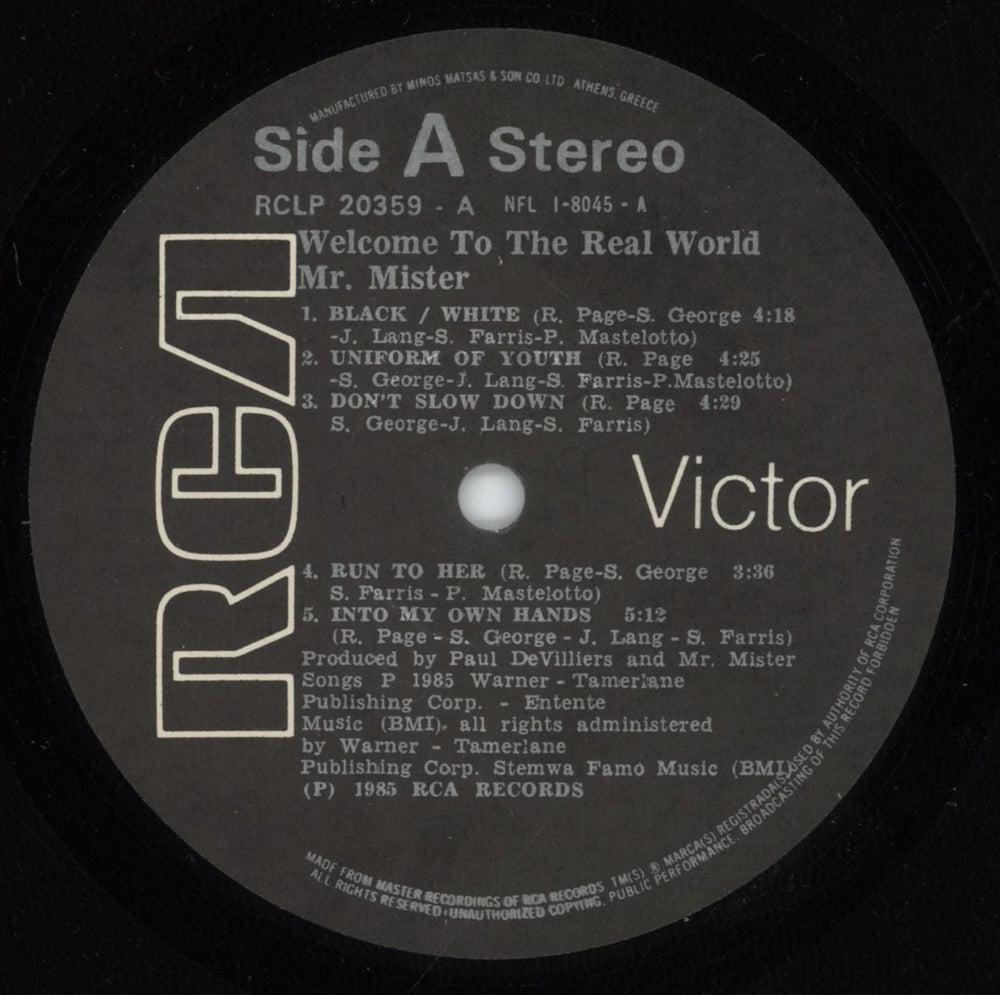 Mr Mister Welcome To The Real World Greek vinyl LP album (LP record) MRMLPWE445363