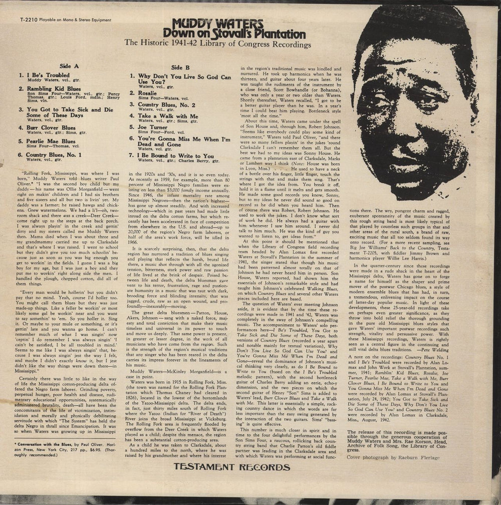 Muddy Waters Down On Stovall's Plantation US vinyl LP album (LP record)