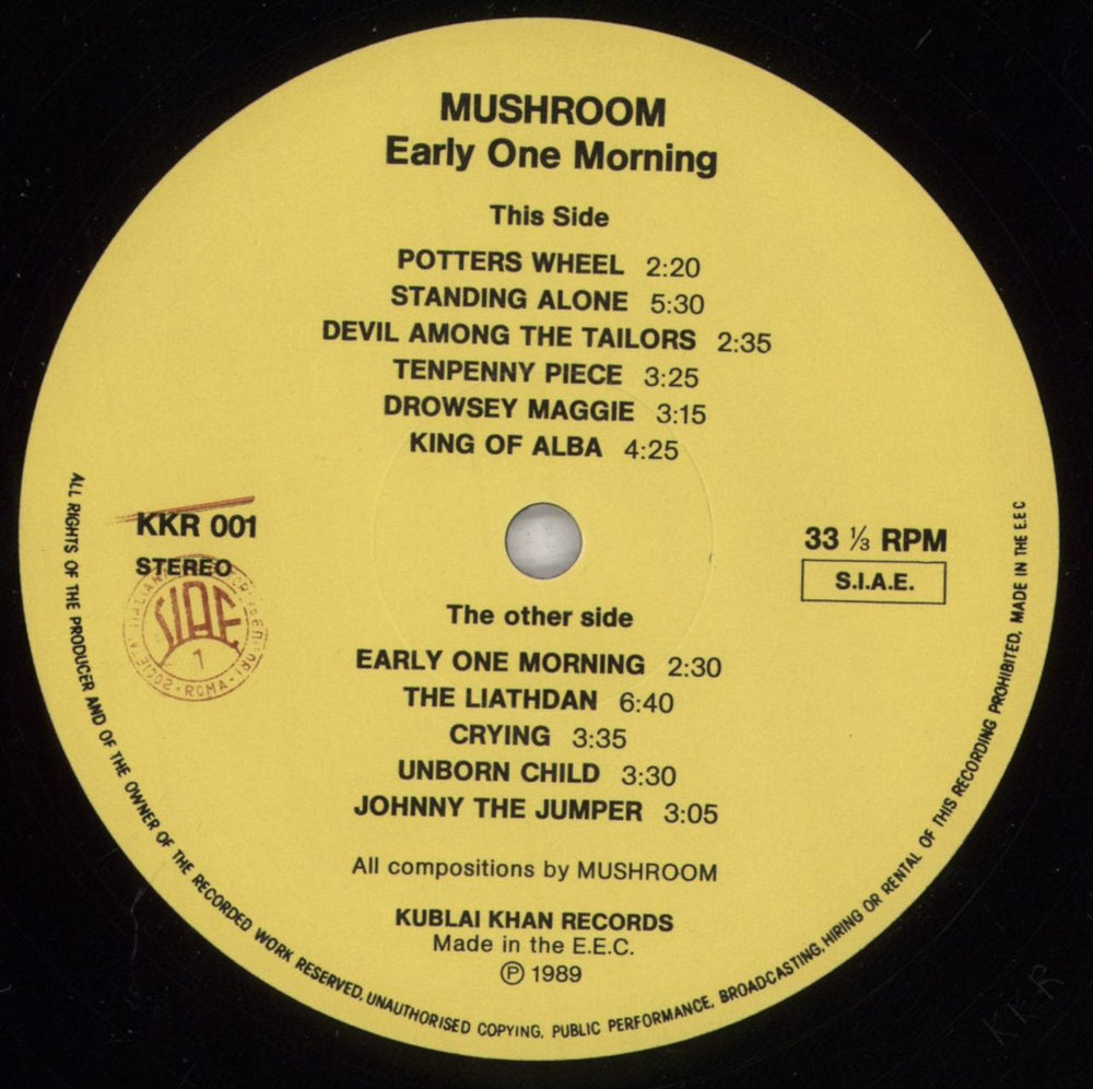 Mushroom Early One Morning Italian vinyl LP album (LP record) MUSLPEA834179