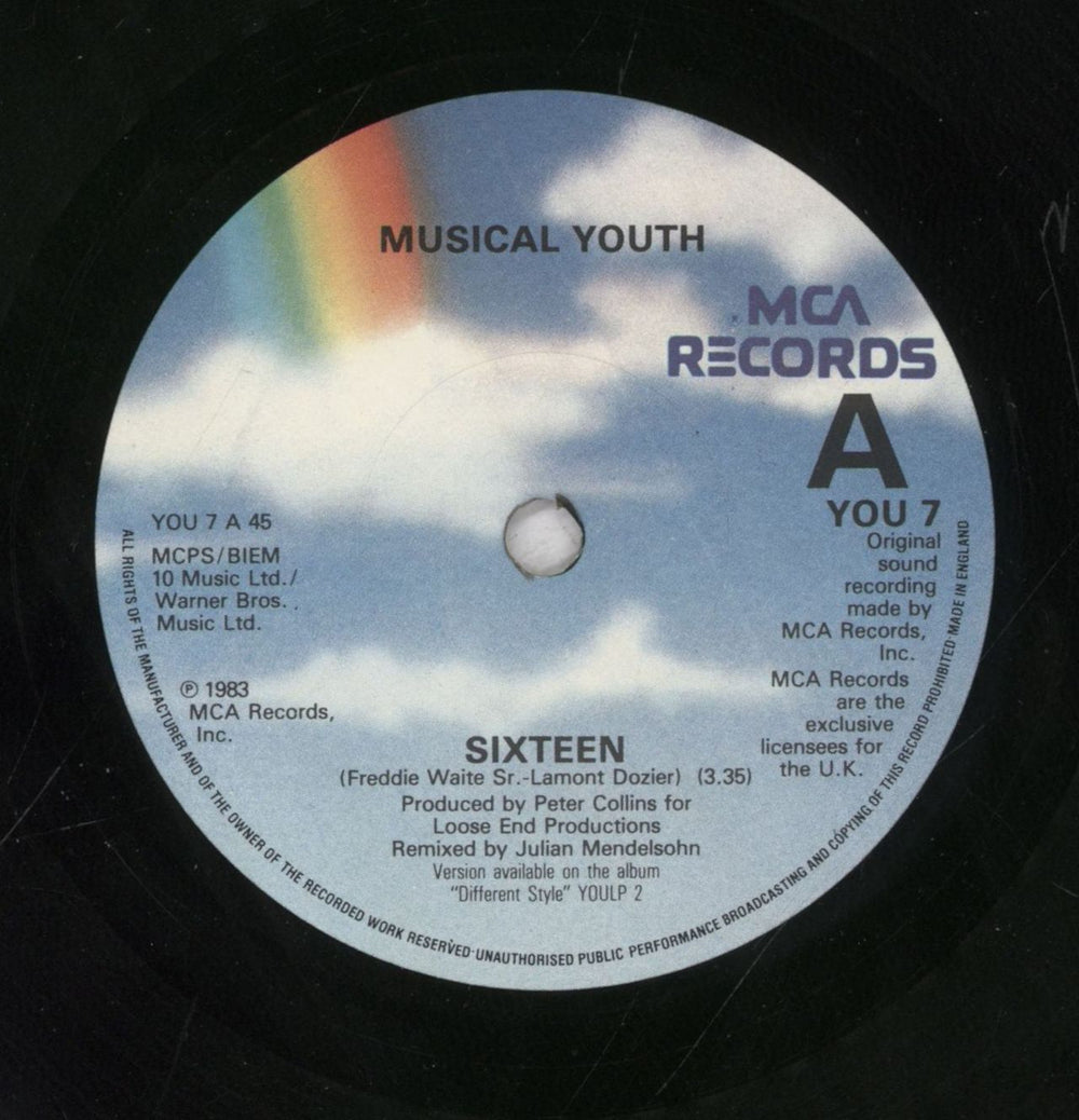 Musical Youth 16 Sixteen - solid centre UK 7" vinyl single (7 inch record / 45)