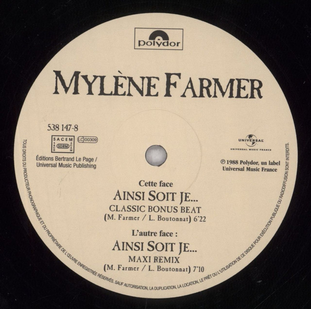 Mylene Farmer Ainsi Soit Je.. French 12" vinyl single (12 inch record / Maxi-single) MYL12AI846588