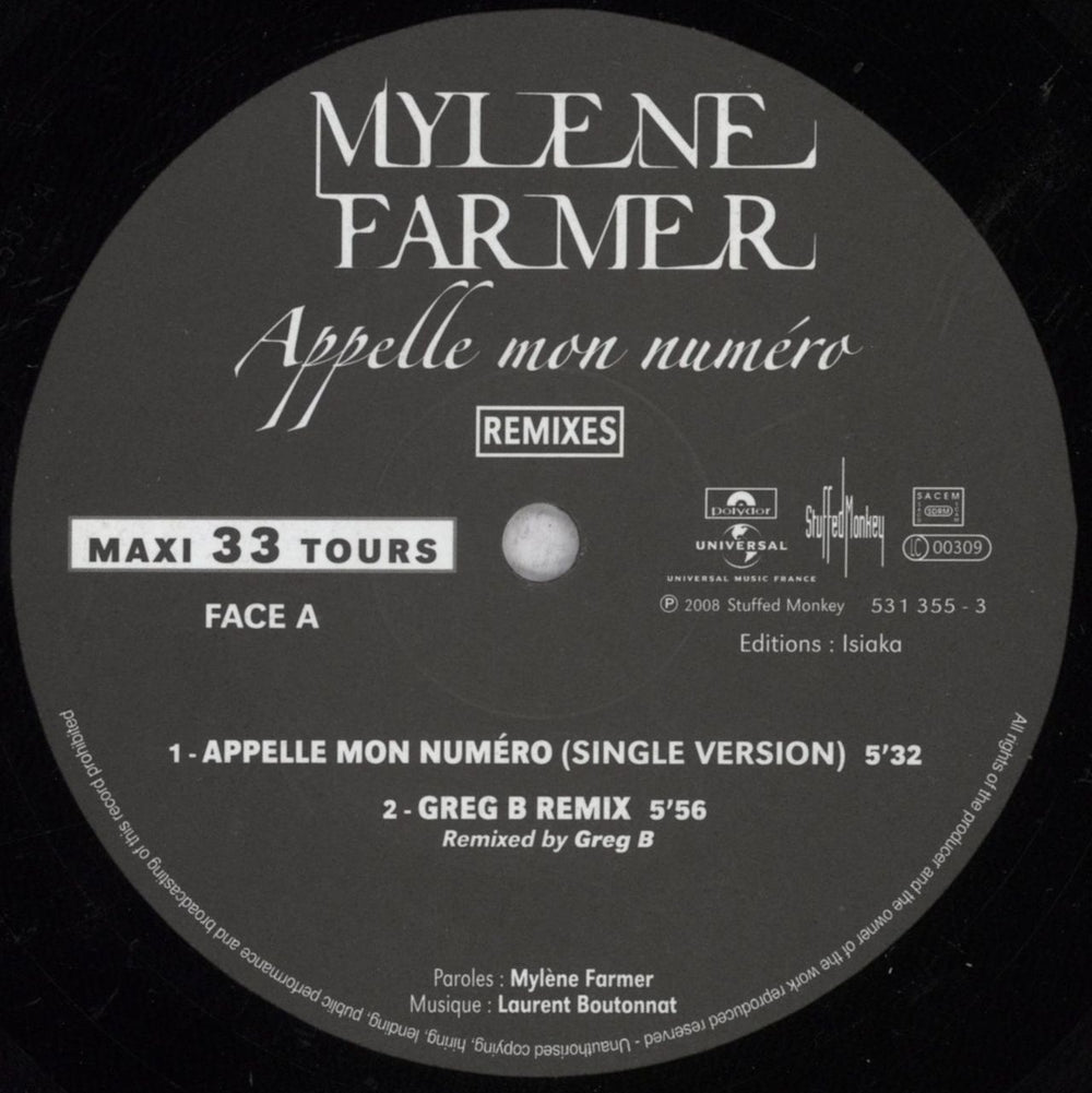 Mylene Farmer Appelle Mon Numero French 12" vinyl single (12 inch record / Maxi-single) MYL12AP846723