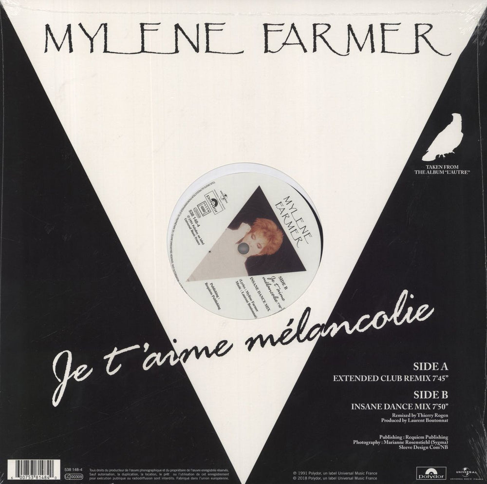 Mylene Farmer Je T'Aime Mélancolie - Sealed French 12" vinyl single (12 inch record / Maxi-single) 600753814840