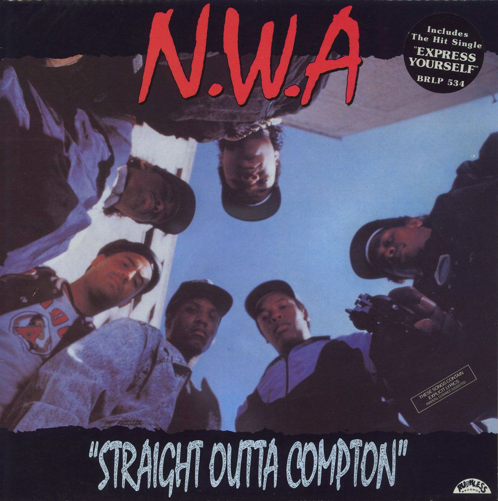 N.W.A. Straight Outta Compton - Hype Sticker - EX UK vinyl LP album (LP record) BRLP534