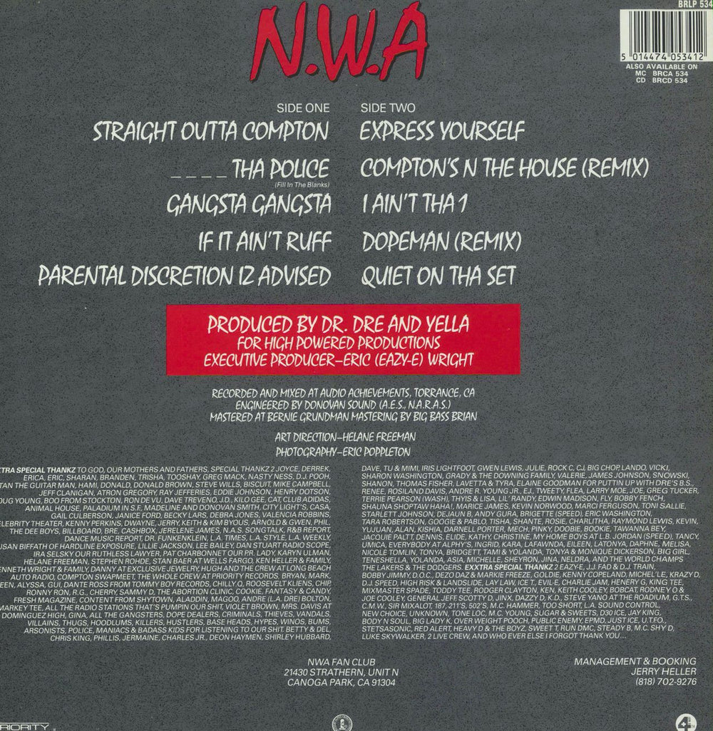 N.W.A. Straight Outta Compton - Misprint UK vinyl LP album (LP record) 5014474053412