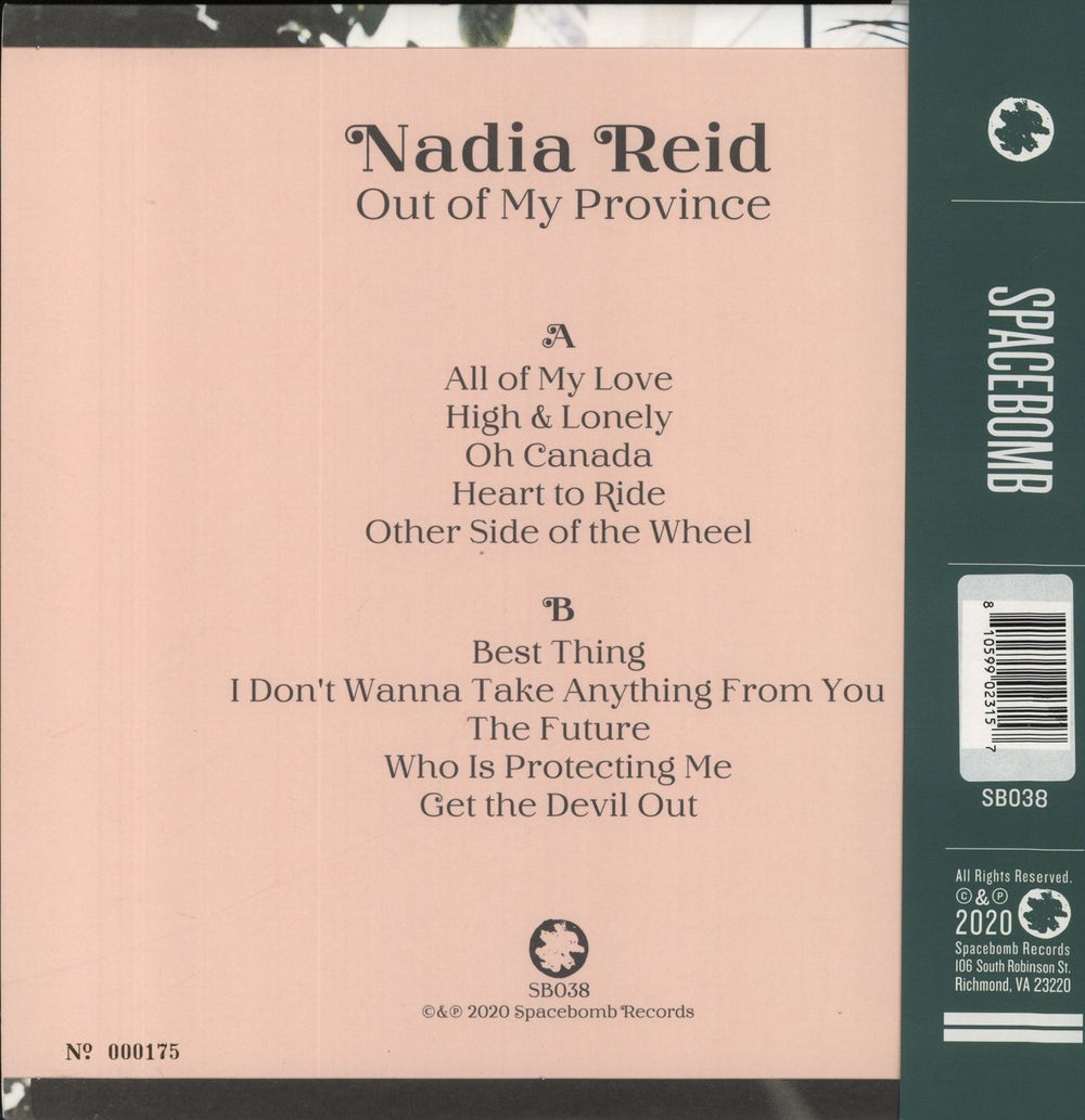 Nadia Reid Out Of My Province - Pink with White Edge Splatter Vinyl UK vinyl LP album (LP record) 810599023157