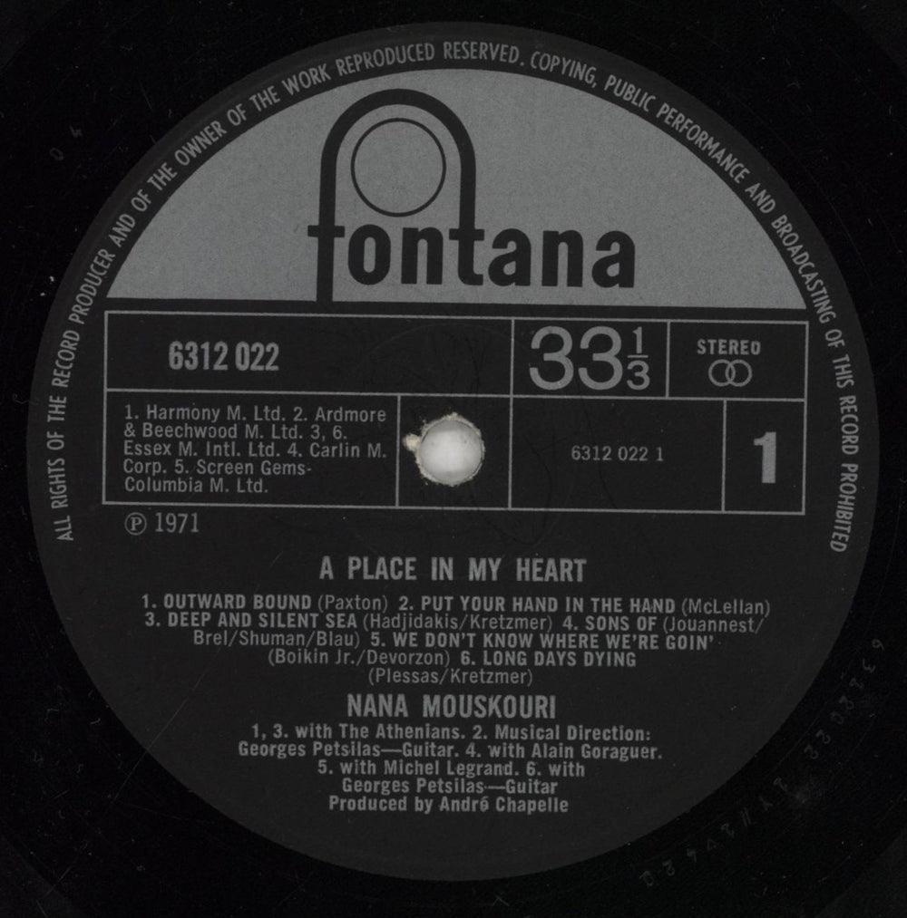 Nana Mouskouri A Place In My Heart UK vinyl LP album (LP record) NNMLPAP619491