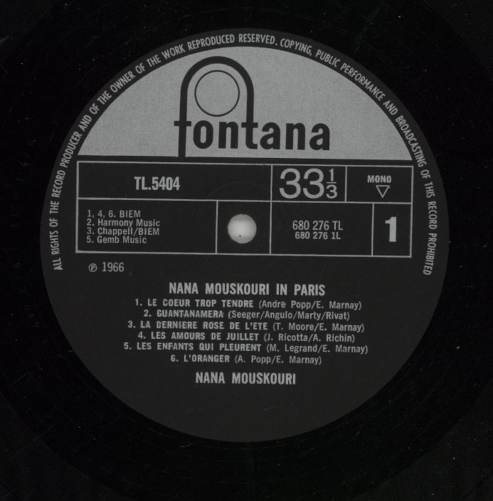 Nana Mouskouri Nana Mouskouri In Paris UK vinyl LP album (LP record) NNMLPNA867438