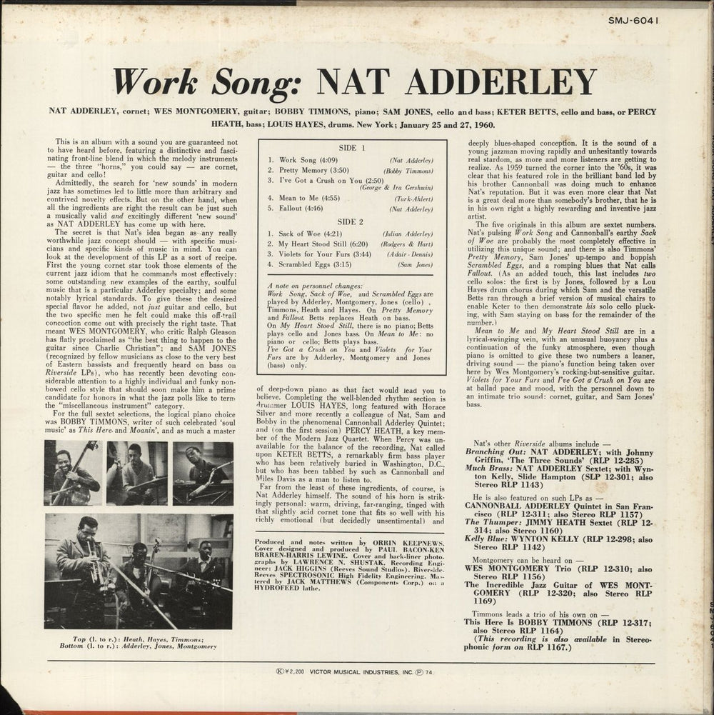 Nat Adderley Work Song Japanese vinyl LP album (LP record)