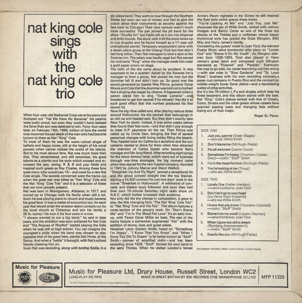 Nat King Cole Sings With The Nat King Cole Trio UK vinyl LP album (LP record)