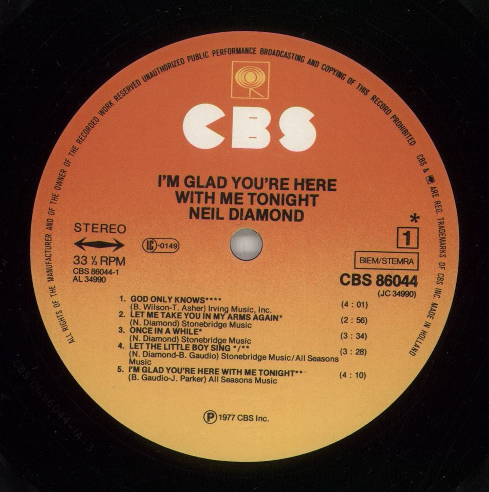 Neil Diamond I'm Glad You're Here With Me Tonight - Hype Sticker Dutch vinyl LP album (LP record) NDILPIM864387