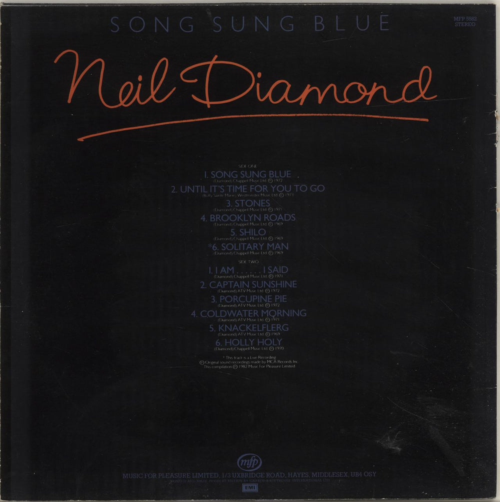 Neil Diamond Song Sung Blue UK vinyl LP album (LP record)