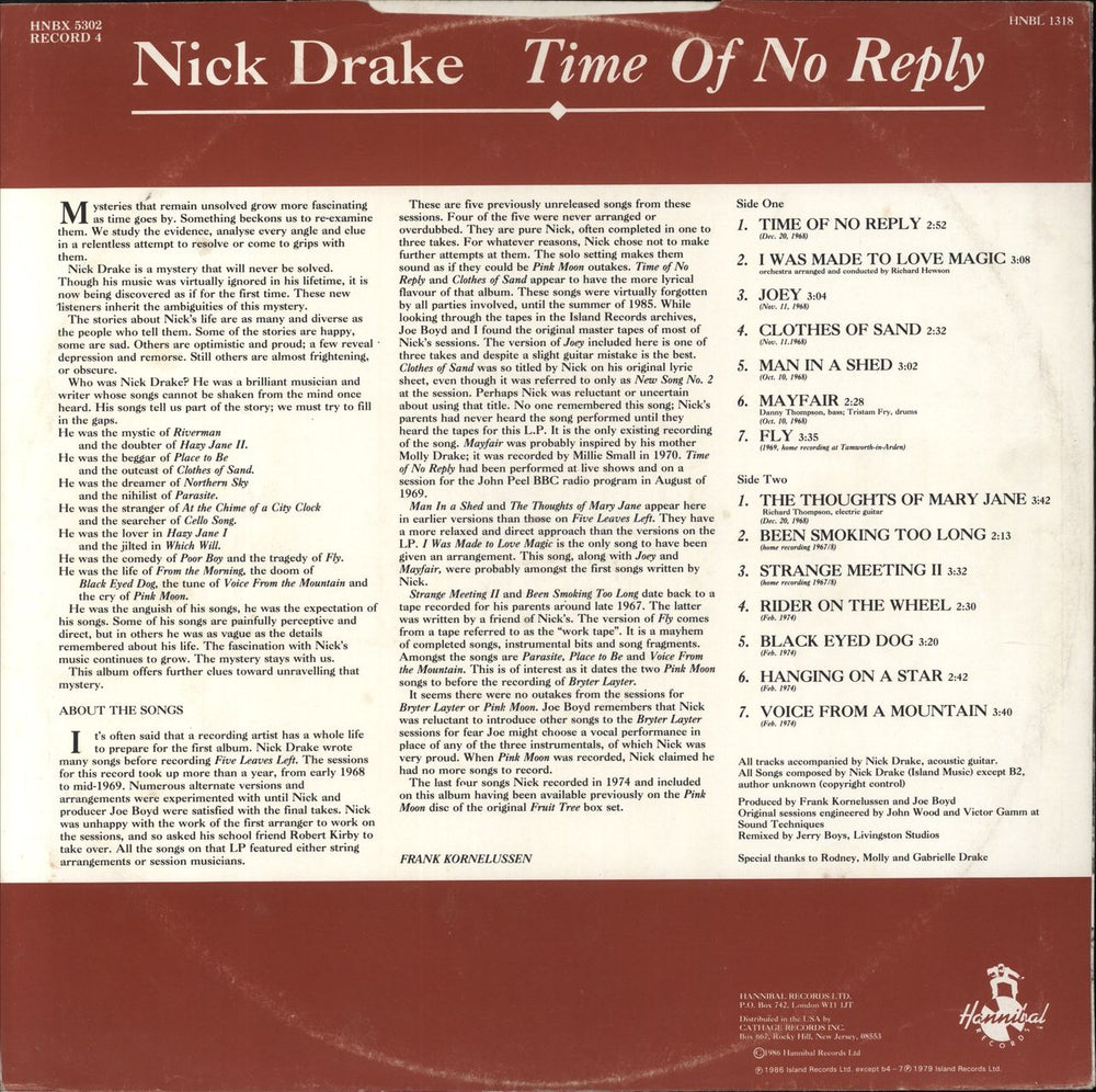 Nick Drake Time Of No Reply - VG+ UK vinyl LP album (LP record)