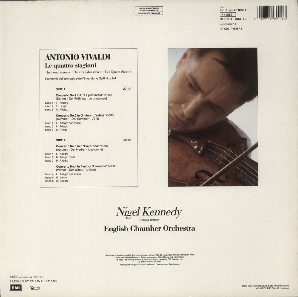 Nigel Kennedy Vivaldi: The Four Seasons UK vinyl LP album (LP record) 077774955713
