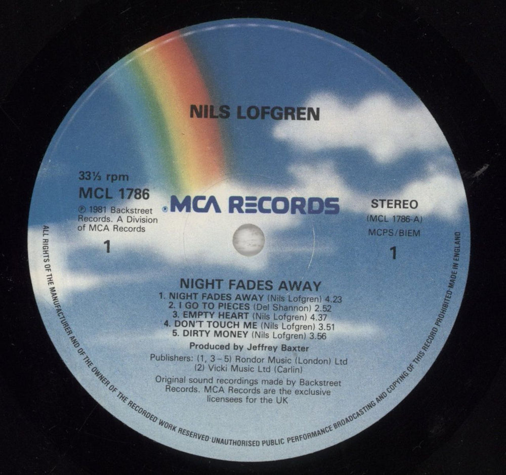 Nils Lofgren Night Fades Away UK vinyl LP album (LP record) NLSLPNI856366