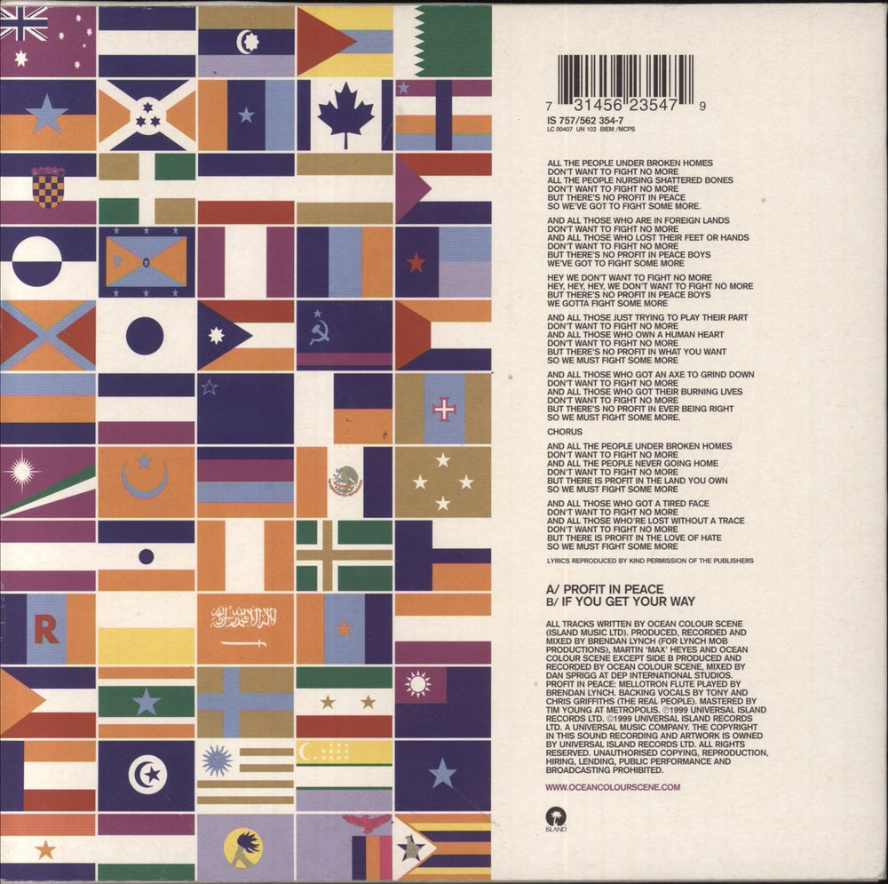 Ocean Colour Scene Profit In Peace + Poster UK 7" vinyl single (7 inch record / 45) 731456235479