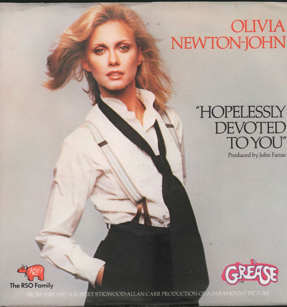 Olivia Newton John Hopelessly Devoted To You German 7" vinyl single (7 inch record / 45) 2090309 / RSO17