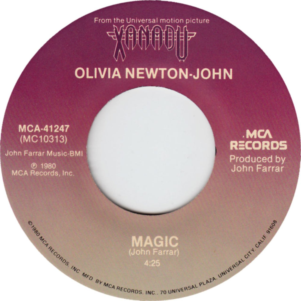 Olivia Newton John Magic - purple graduated label US 7" vinyl single (7 inch record / 45) ONJ07MA74688