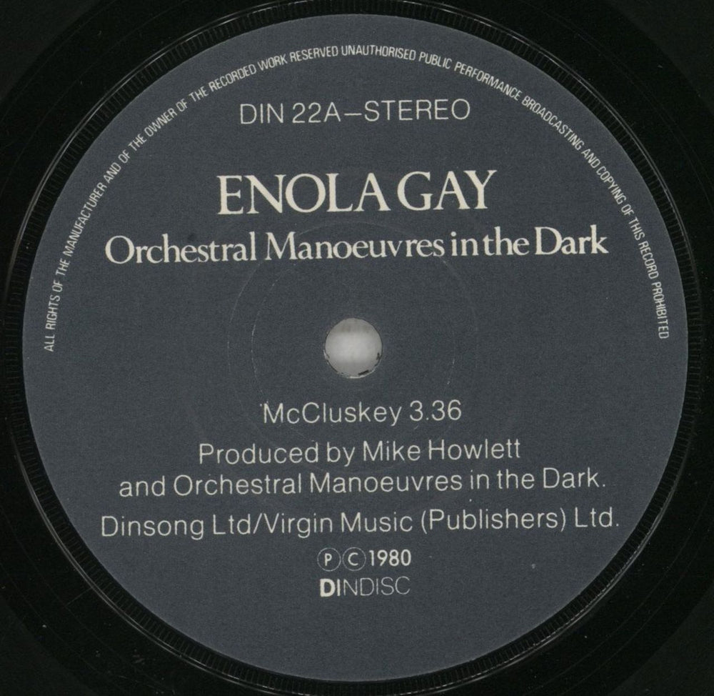 Orchestral Manoeuvres In The Dark Enola Gay UK 7" vinyl single (7 inch record / 45) OMD07EN10239