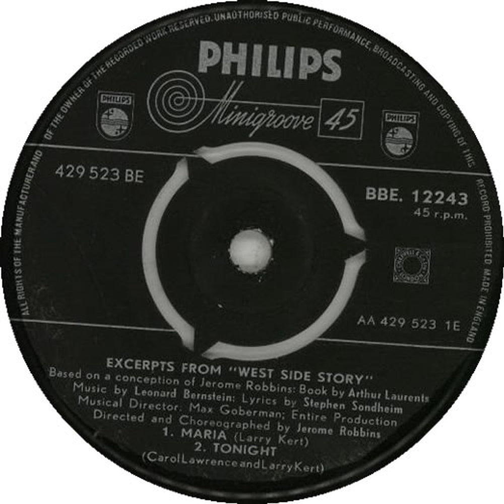 Original Cast Recording Excerpts From West Side Story No. 1 UK 7" vinyl single (7 inch record / 45) 1OC07EX638120